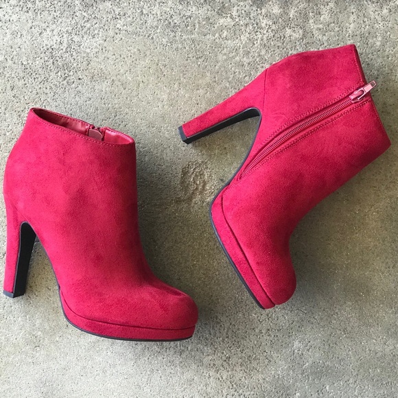 Soda Shoes - Restok Soda Violin Red Suede Platform Ankle Bootie